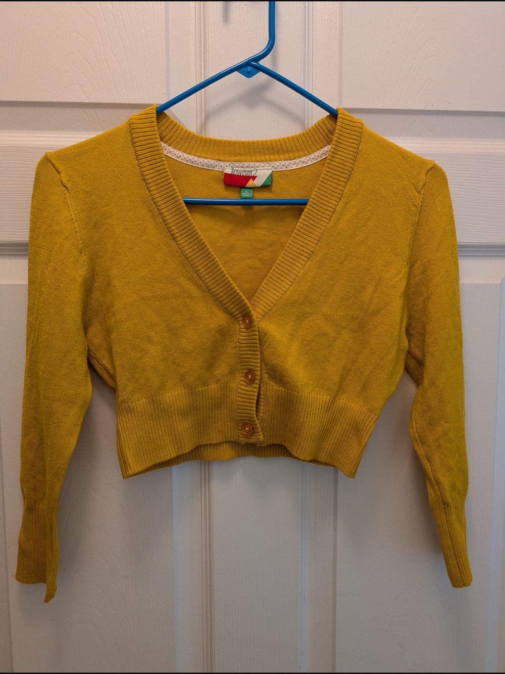 Women’s Cropped V-Neck Cardigan Sweater - Mustard Yellow